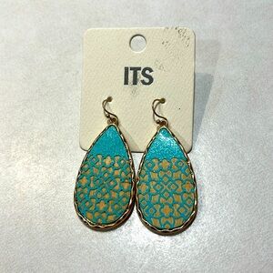 Turquoise Filigree Wooden Drop Earrings